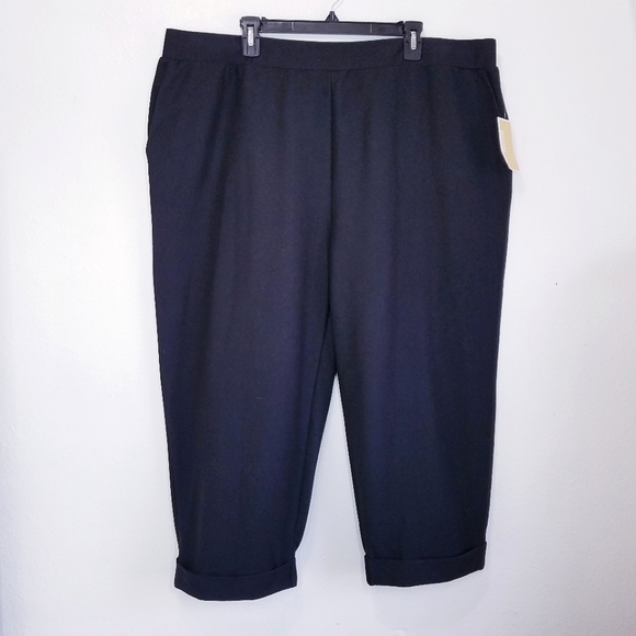 🌸 Michael Kors | Rolled Cuff Ankle Wide Leg Pants, Size 3X Black‎ - Picture 1 of 6